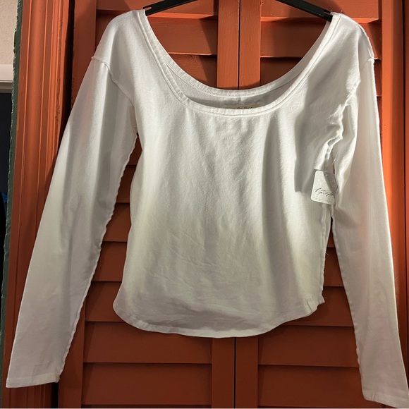 Free People White Long Sleeve Wide Neck Women's Top XL ( fits smaller) - Picture 1 of 6